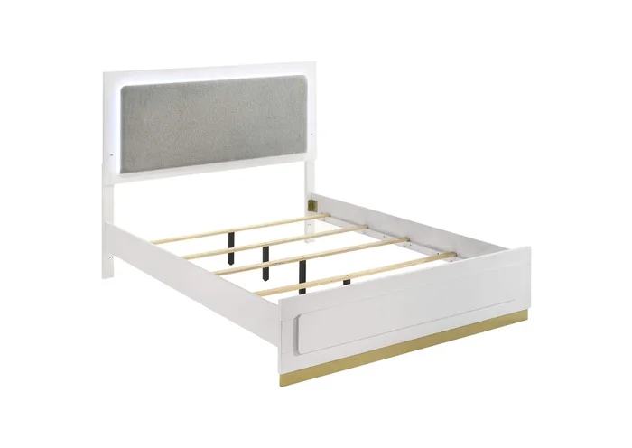 Caraway Wood Queen LED Panel Bed White