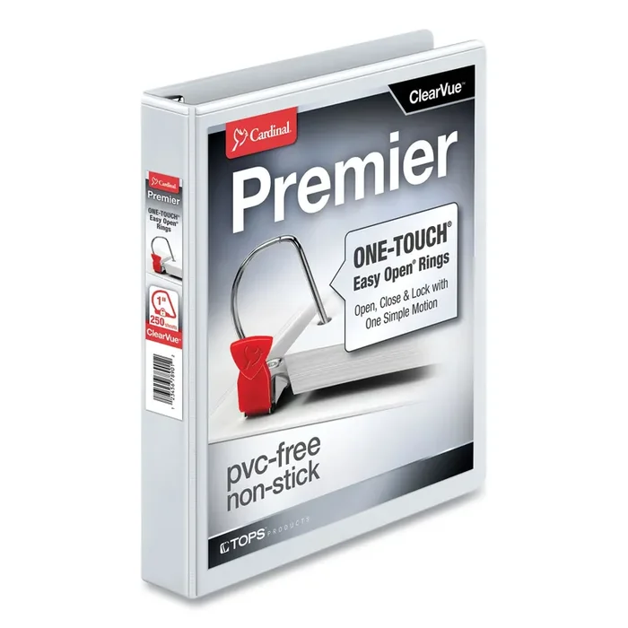 Cardinal® Premier Easy Open Clearvue Locking Slant-D Ring Binder, 3 Rings, 1″ Capacity, 11 X 8.5, White