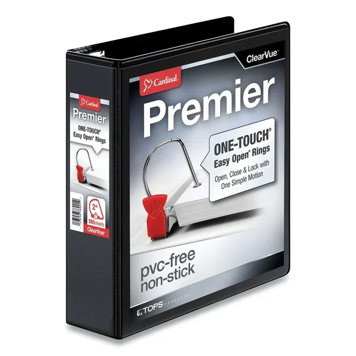 Cardinal® Premier Easy Open Clearvue Locking Slant-D Ring Binder, 3 Rings, 2″ Capacity, 11 X 8.5, Black