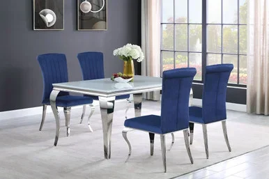 Carone 5-piece 61-inch Rectangular White Glass Dining Set Blue / CS-115091-S5B