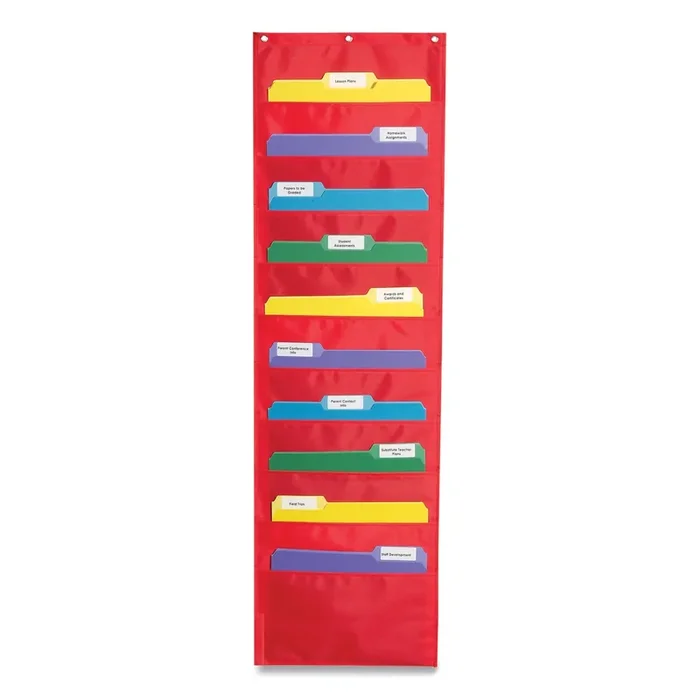 Carson-Dellosa Education Storage Pocket Chart, 10 Pockets, Hanger Grommets, 14 X 47, Red