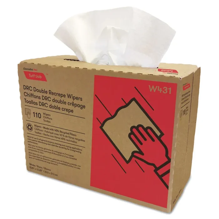 Cascades PRO Tuff-Job Double Recrepe Wipers, 9.25 x 12.5, White, 110/Box, 12 Boxes/Carton
