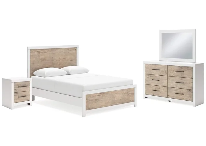 Charbitt Queen Panel Bed with Mirrored Dresser and Nightstand