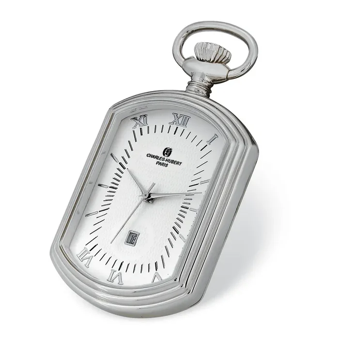 Charles Hubert Chrome Finish Open Face Rectangular Pocket Watch XWA6119