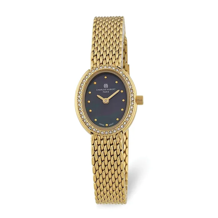 Charles Hubert Ladies IP-plated Stainless Black MOP Dial Watch XWA6093