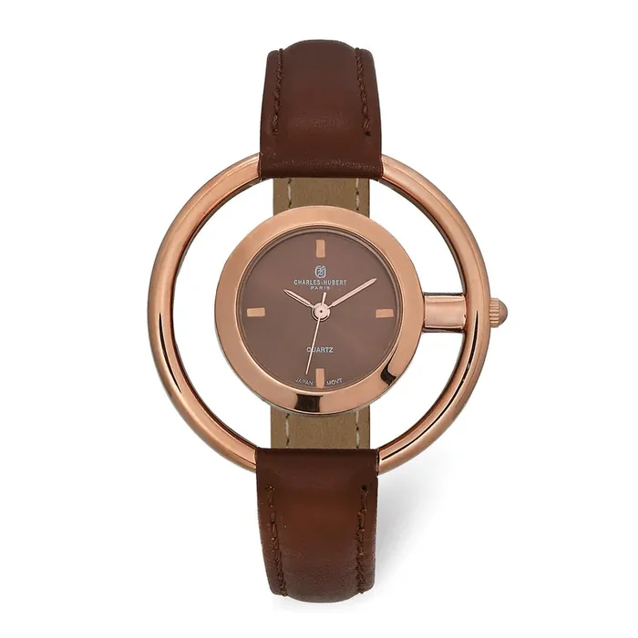 Charles Hubert Ladies Rose Finish Brown Dial Modern Circle Watch XWA6104