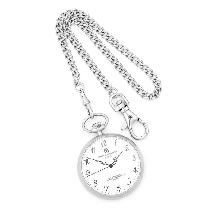 Charles Hubert Solid Stainless White Dial Pocket Full Face Watch XWA838
