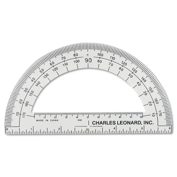 Charles Leonard® Open Center Protractor, Plastic, 6″ Ruler Edge, Clear