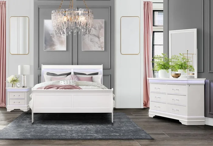 CHARLIE WHITE FULL BED GROUP WITH LED
