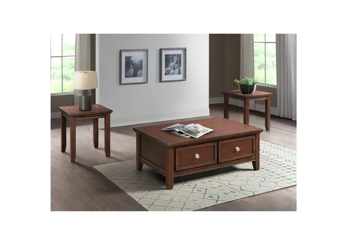 Chatham 3 Piece Occasional Table Set In Cherry – Coffee Table Two End Tables