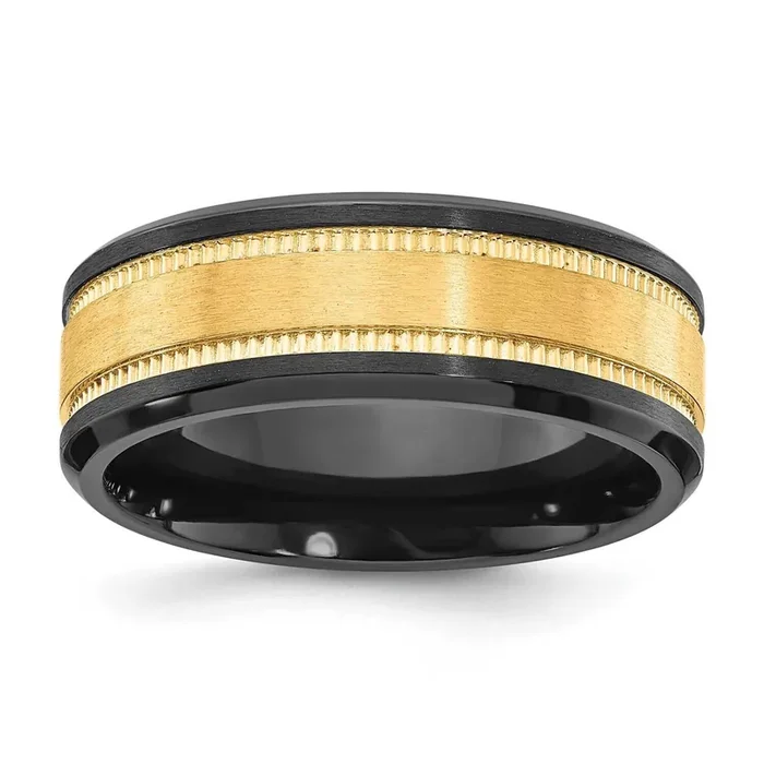 Chisel Black Zirconium Brushed Polished Yellow Ip-Plated Center 8mm Band ZCR110