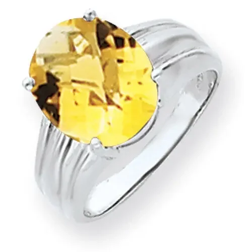 Citrine Checker Ring 14k white Gold 12x10mm Oval Y4549CC