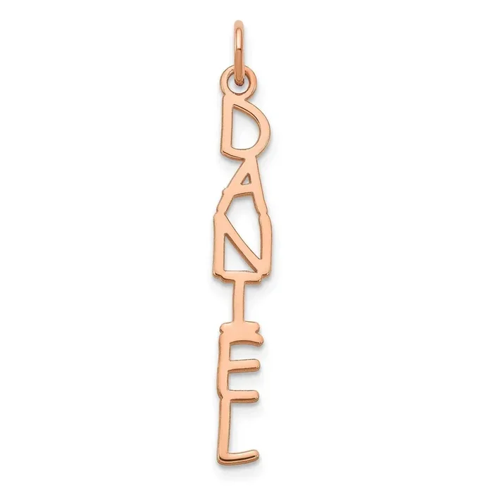 Comic Sans Font Vertical Name Plate Charm 14k Rose Gold XNA1168R
