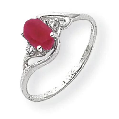 Created Ruby Diamond Ring 14k white Gold 6x4mm Oval Y2149CR/A