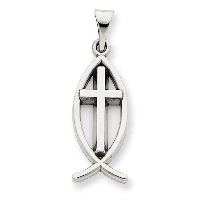 Cross Ichthus Fish Pendant 14k White Gold XR522
