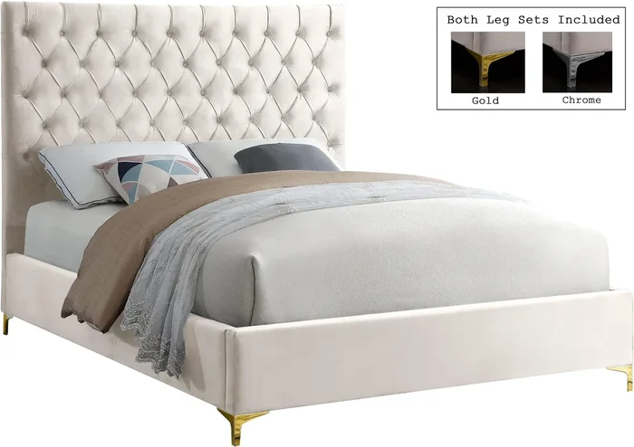 Cruz Cream Velvet Queen Bed