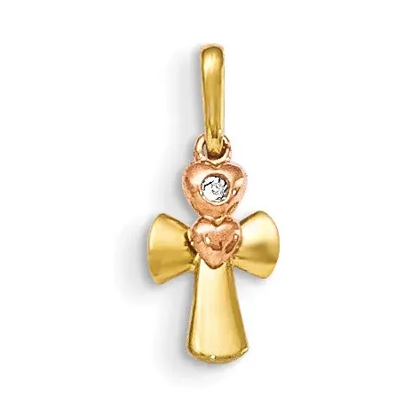 CZ Children‘S Cross Heart Pendant 14k Yellow and Rose Gold YC1116
