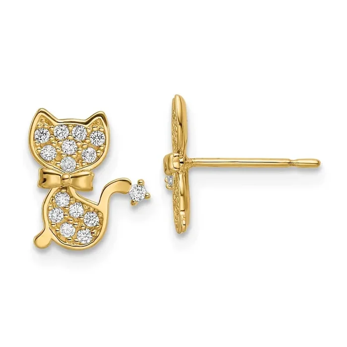 CZ Diamond Cat Post Earrings 14k Gold YE2102