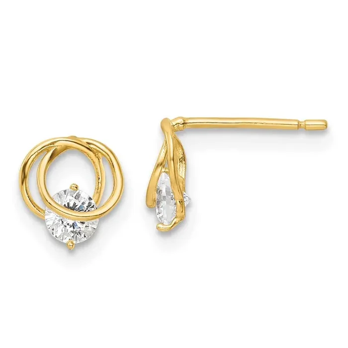 CZ Diamond Circles Post Earrings 14K Yellow Gold Polished YE2005