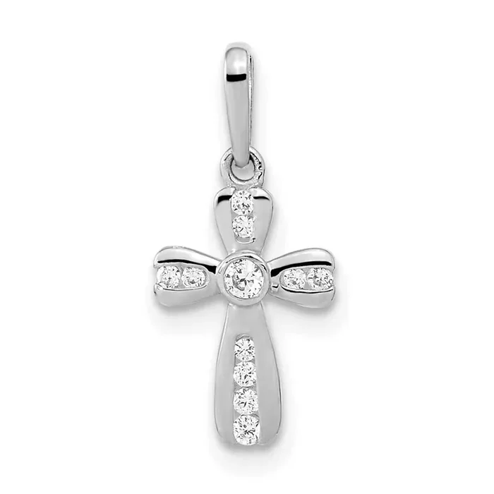 CZ Diamond Cross Pendant 14k White Gold XR1970