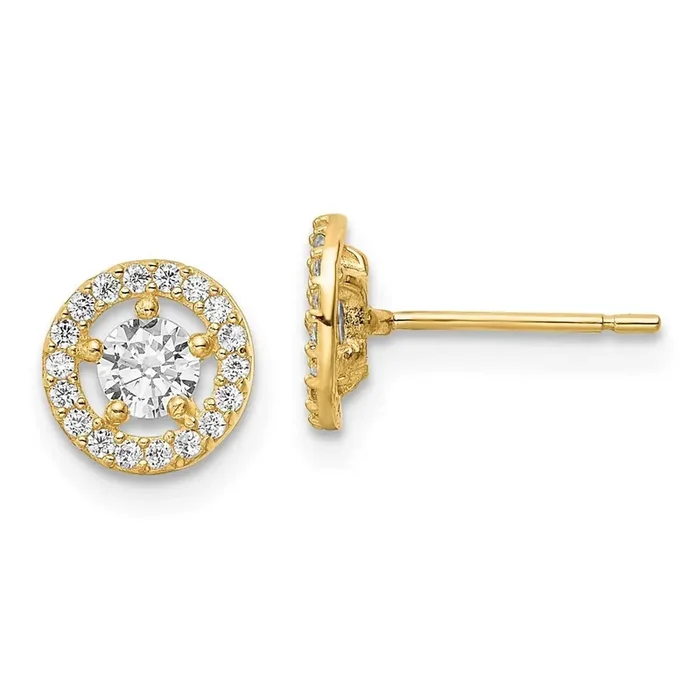 CZ Diamond Halo Stud Earrings 14k Gold YE2004
