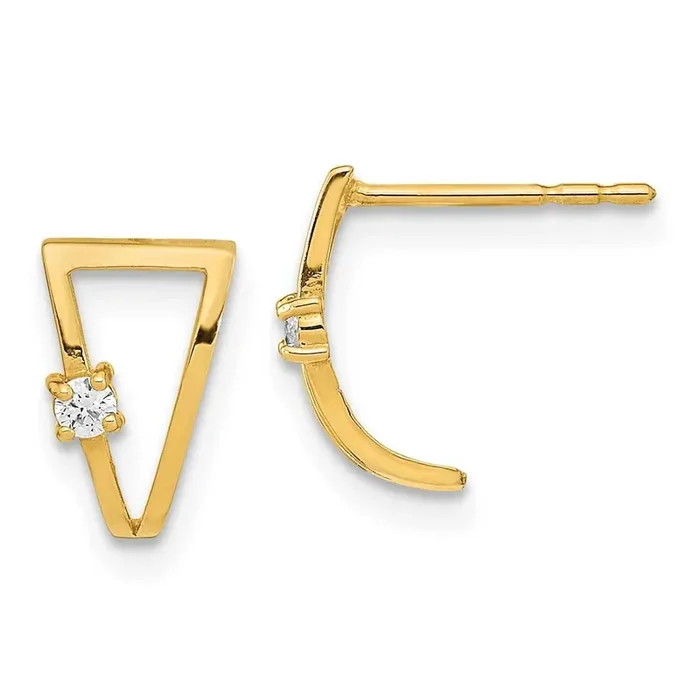 CZ Diamond J-Hoop Post Earrings 14k Gold Polished YE1971