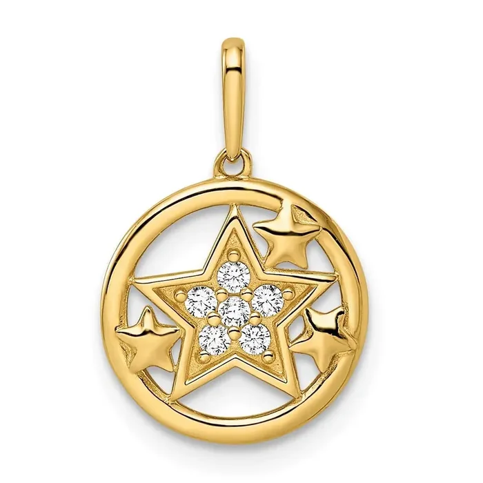 CZ Diamond Stars Circular Pendant 14k Gold YC1470
