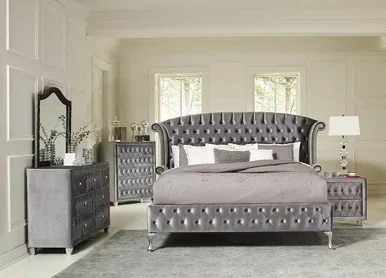 Deanna Upholstered California King Wingback Bed Grey / CS-205101KW