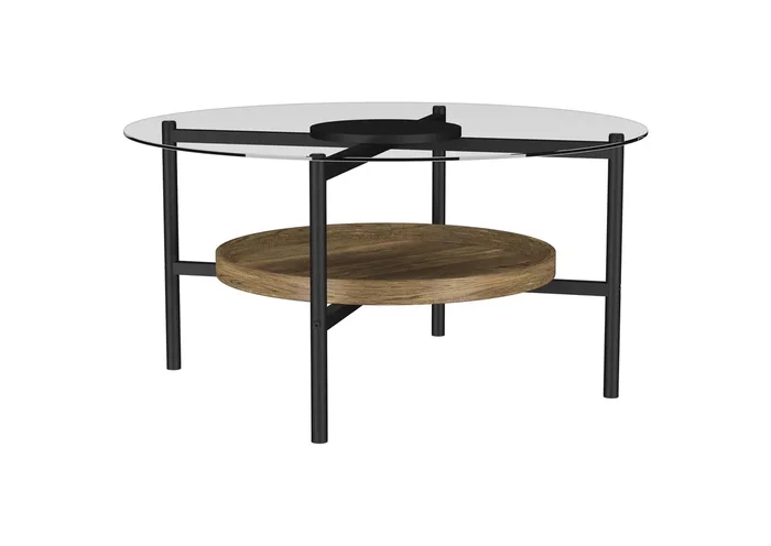 Delfin Round Glass Top Coffee Table Black and Brown