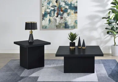 Devar 2-piece Square Cocktail Coffee End Table Set Black / CS-706408-S2