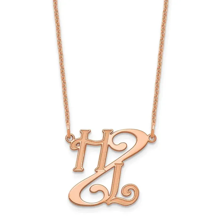 Diagonal Script Initials Necklace 14k Rose Gold XNA905R
