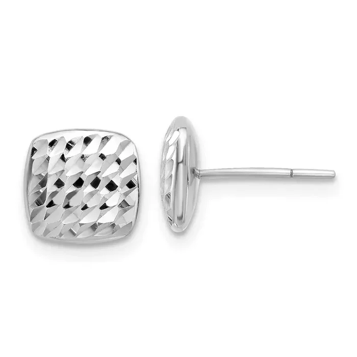 Diamond Cut Square Post Earrings 14k White Gold YE2182W