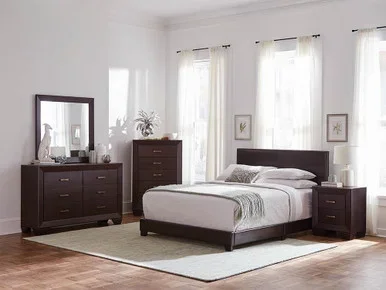 Dorian Faux Leather Upholstered Eastern King Panel Bed Brown / CS-300762KE