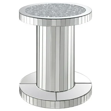 Dorielle Round Mirrored Acrylic Crystal Side Table Silver / CS-936125