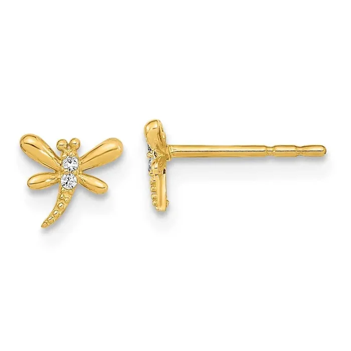 Dragonfly with CZ Diamond Post Earrings 14k Gold Polished YE2101