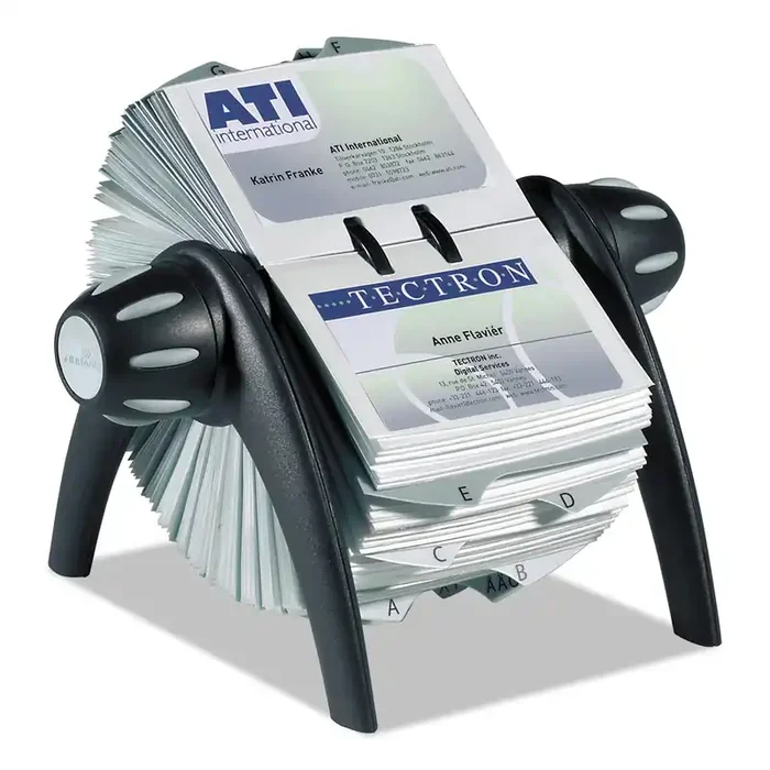 Durable® Visifix Flip Rotary Business Card File, Holds 400 2.88 X 4.13 Cards, 8.75 X 7.13 X 8.06, Plastic, Black/silver