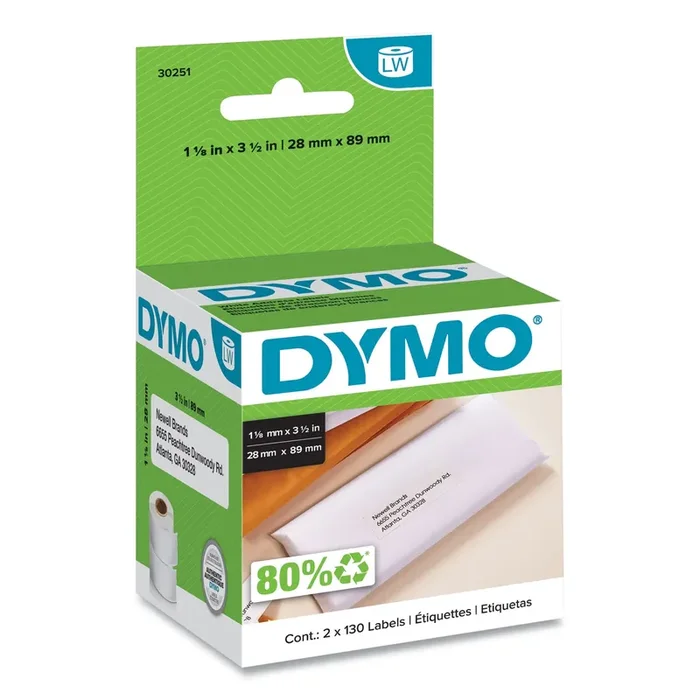 DYMO® Labelwriter Address Labels, 1.12″ X 3.5″, White, 130 Labels/roll, 2 Rolls/pack