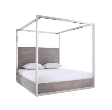Eastern King Modrest Arlene Modern Grey Elm & Stainless Steel Canopy Bed / VGVCBD008A-EK