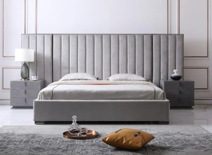 Eastern King Modrest Buckley Modern Grey & Black Stainless Steel Bed With Nightstands