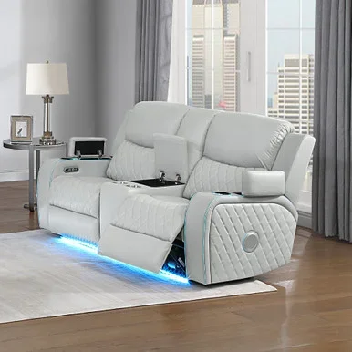 Elonzo Power Motion Loveseat w/Console, LED, Power Headrest & Speaker / LV05901