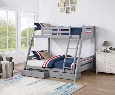 EMILEE Twin/Full Bunk Bed, Gray / FM-BK003GY-BED
