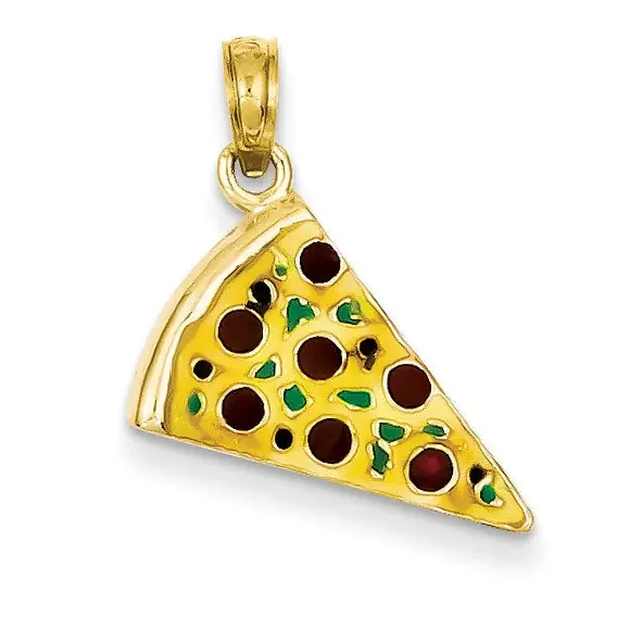 Enameled Pizza Slice Pendant 14k Gold YC880
