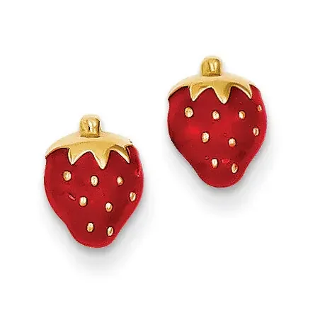 Enameled Strawberry Earrings 14k Gold YE595