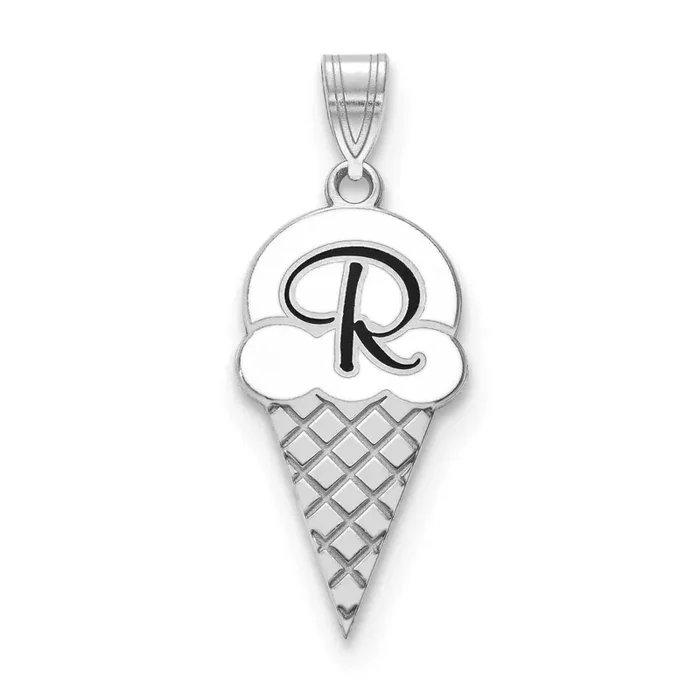 Epoxied Letter Ice Cream Cone Sterling Silver Rhodium-plated XNA843SS