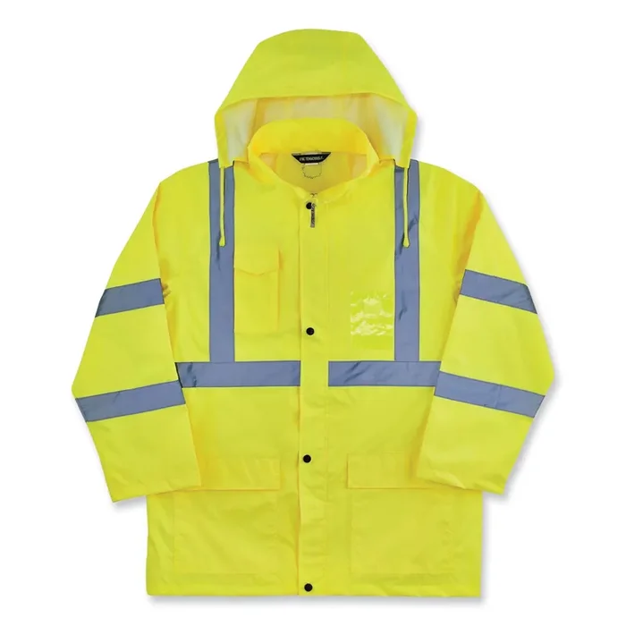 ergodyne® GloWear 8366 Class 3 Lightweight Hi-Vis Rain Jacket, Polyester, 2X-Large, Lime