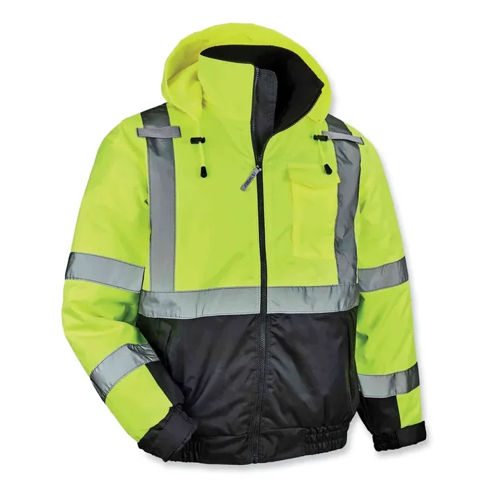 ergodyne® GloWear 8377 Class 3 Hi-Vis Quilted Bomber Jacket, Lime, Large