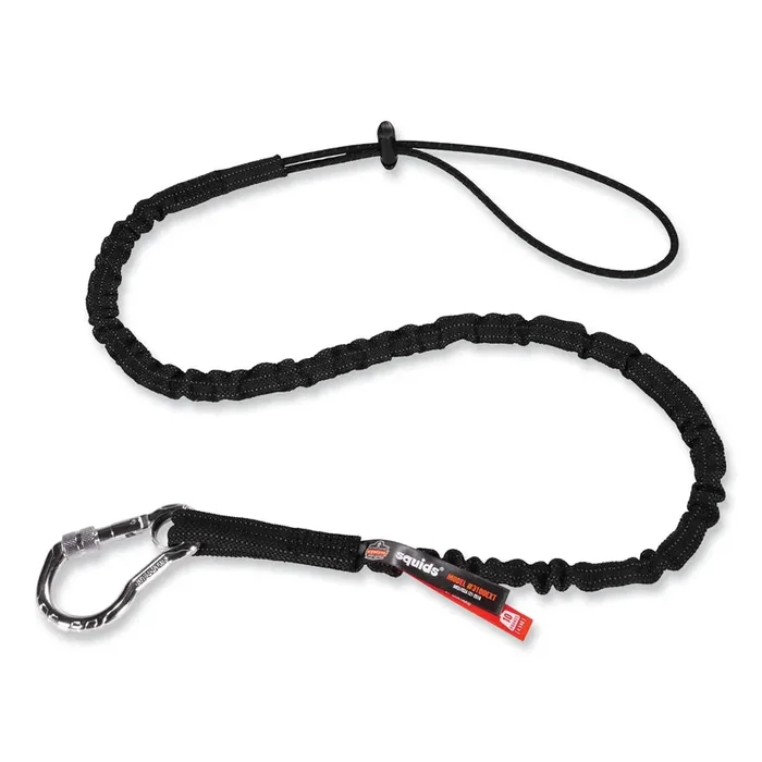 ergodyne® Squids 3100 Lanyard with Aluminum Carabiner + Cinch-Loop, 10 lb Max Working Capacity, 42″ to 54″ Long, Black