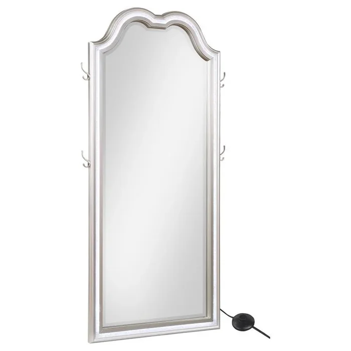 Evangeline Full Length LED Light Floor Mirror in Silver Oak – Contemporary Arch Top Design with Ambient Lighting for Bedroom or Dressing Area