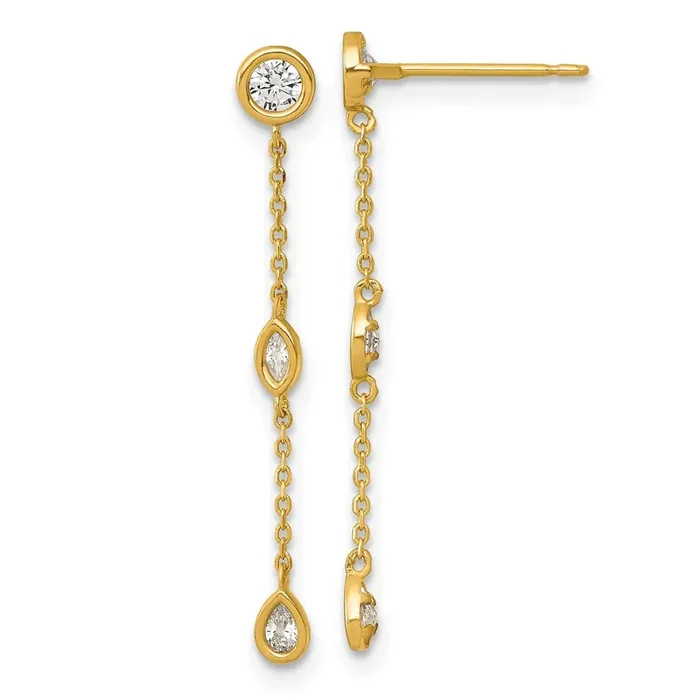 Fancy CZ Post Dangle Earrings 14k Gold Polished YE2282