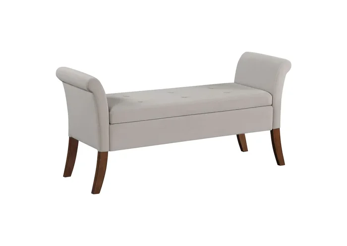 Farrah Velvet Upholstered Rolled Arm Storage Bench Beige